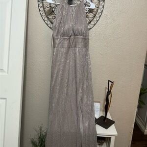 David's Bridal Shimmering Silver Maxi Dress